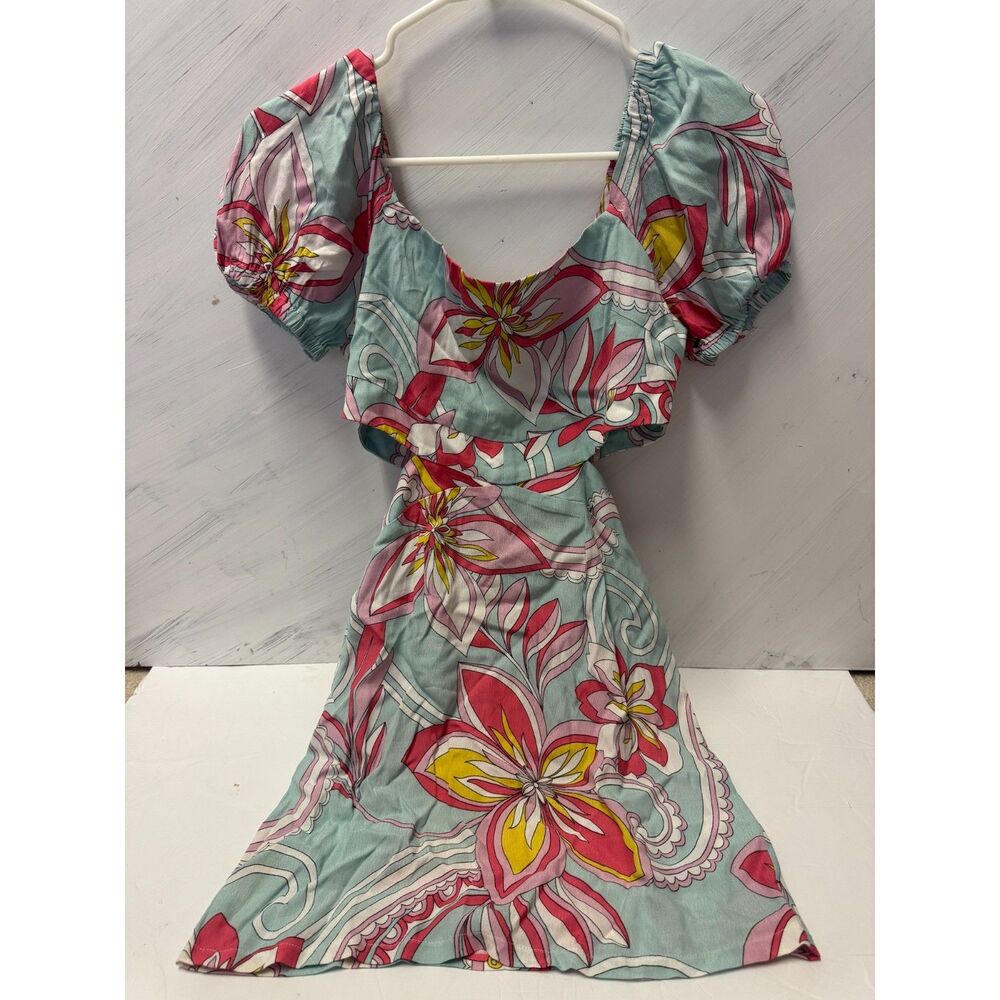 Show Me Your Mumu Mint Pink Floral Puff Sleeve Dress Size Medium